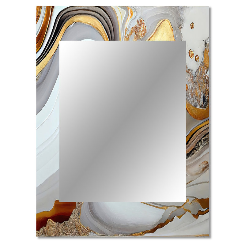 White And Gold Marble Abstract VII - Transitional Large Mirror, Modern Unique Wall Mirror Decor, Printed Metal Art, 40" x 30"