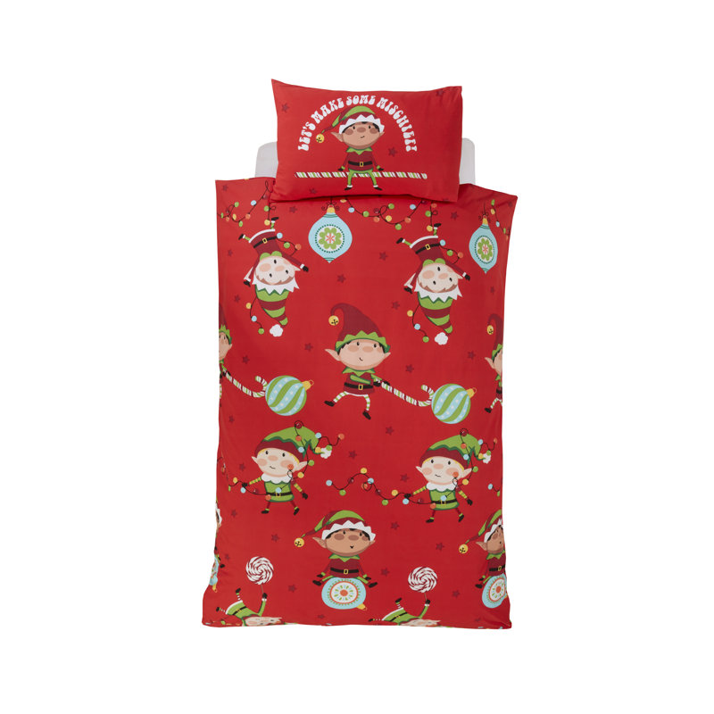 Cheeky Elves Christmas Duvet Cover Set, Toddler Duvet Cover + 1 Pillowcase (40 x 60)