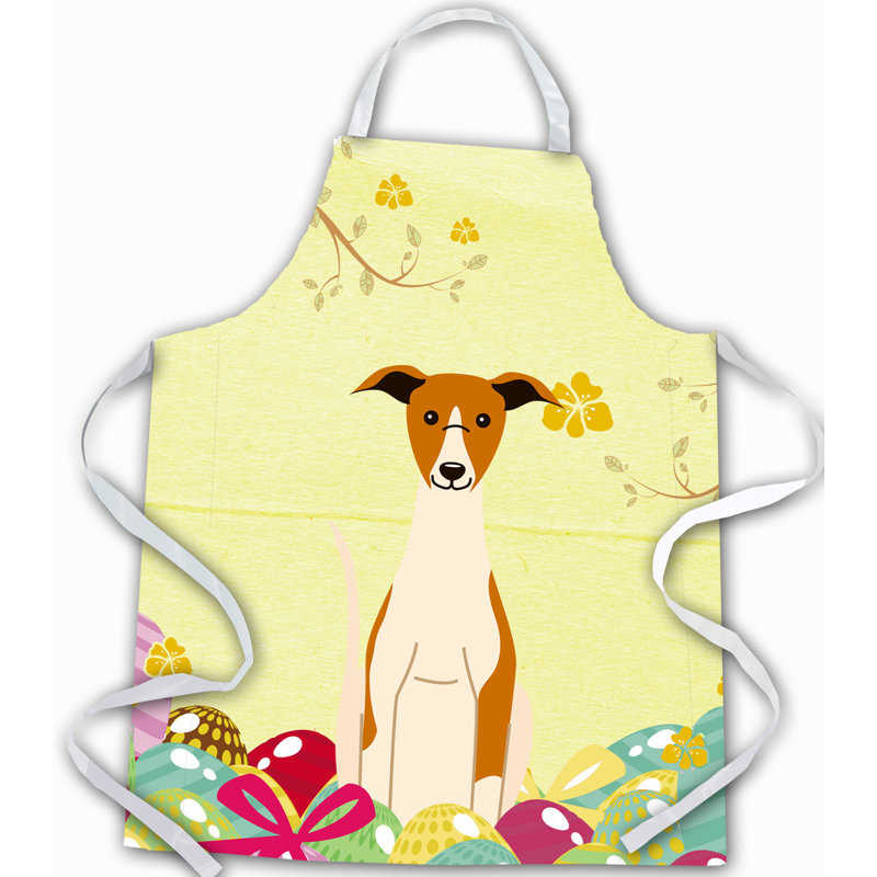Tablier œufs de pâques, Jaune / brun clair / blanc, Lévrier Whippet