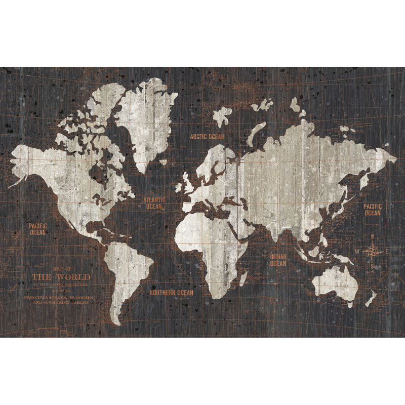 " Old World Map Dark Neutral ", 8" H x 12" W  