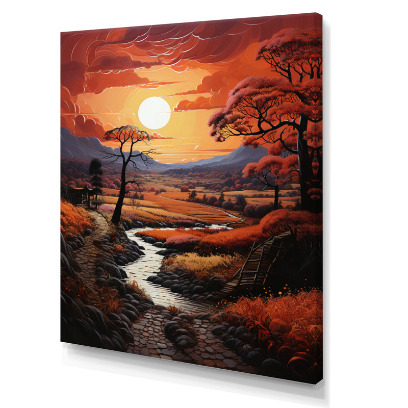 Paysage de campagne cramoisi II - impression, H 32 po x l 24 po x P 1 po, Toile tendue