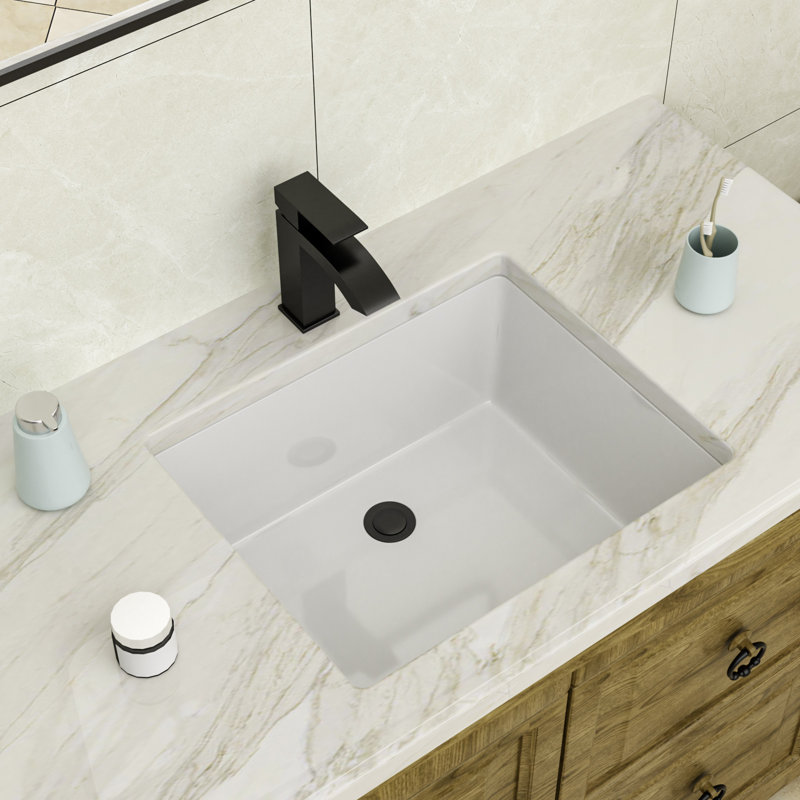 20" x 15-1/2" Undermount Bathroom Sink White Ceramic White Ceramic Rectangle Vessel Sink with Overflow