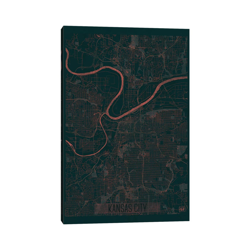 Kansas City Infrared Urban Blueprint Map 1 Piece Wrapped Canvas Wall Art, 66.04 cm H x 45.72 cm W x 1.91 cm D