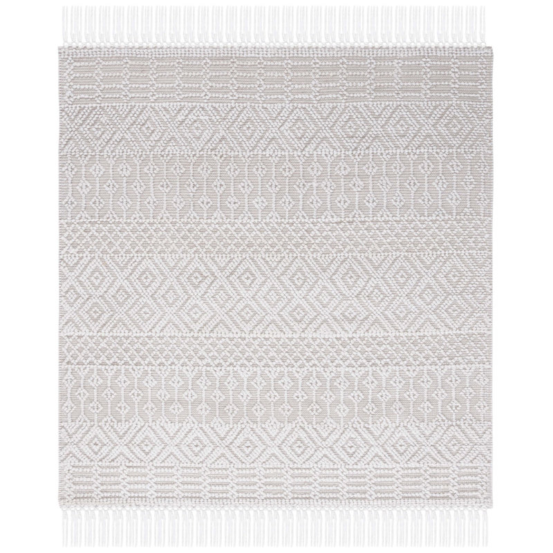 Tapis ivoire tissé à plat à la main Southwestern, Carré 6 pi