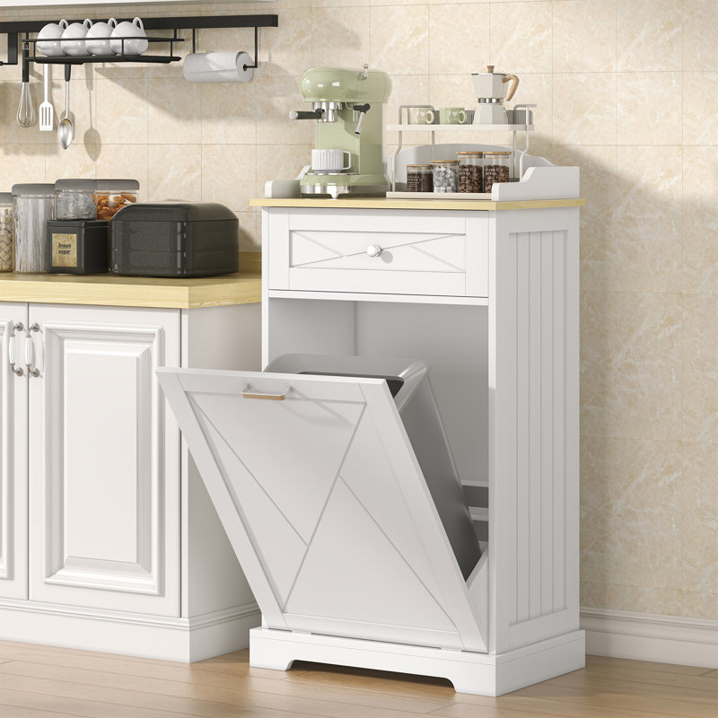 Armoire à poubelle basculante, poubelle de cuisine avec poubelles de 12 gallons, garde-manger recyclable en bois dissimulé pour cuisine et salon