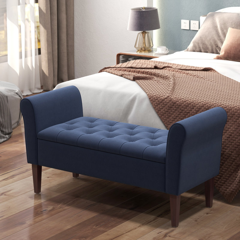 Banc de rangement en polyester touffeté, Bleu, H 23,6 po x l 48 po x P 18,9 po