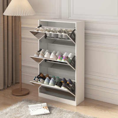 Armoire de rangement pour chaussures 18 paires avec miroir