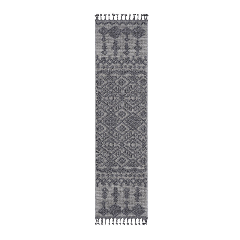Tapis d'intérieur / extérieur blanc / gris Collection, Tapis de couloir 2 pi 2 po x 8 pi