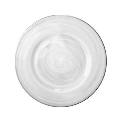 Plat de service en verre albâtre avec bordure argentée P 13 po