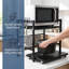 Expandable Microwave Oven Rack Stand, 2-Tier Height Adjustable Countertop Shelf with 5 Hooks, Baker's Rack Kitchen Organiser, Easy Assembly