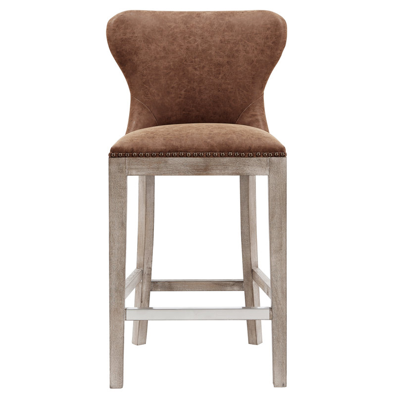 Grantham Upholstered Counter Stool, Nubuck Chocolate faux leather, Counter Stool (26” Seat Height)