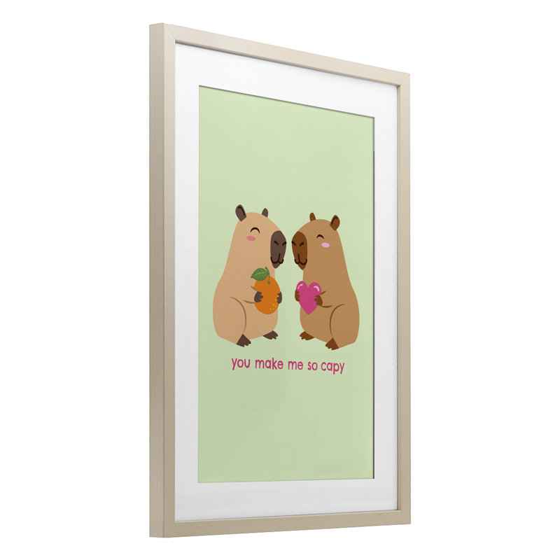 «You Make Me So Capy», reproduction sous verre encadrée, design par Emily Dumas, H 23 po x l 17 po, Cadre de récolte en pin