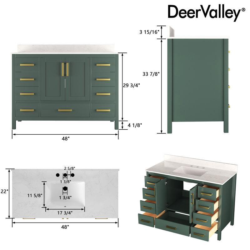 Monolith 48'' Fully Assembled Single Bathroom Vanity with Backsplash, Vintage Green, Triple