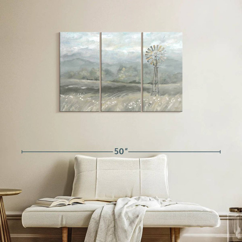 Lilie Country Meadow Windmill Landscape Neutral, 24" H x 38" W