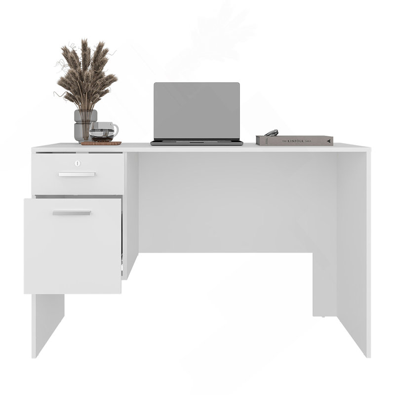 White 2-Drawer Desk with 1 Lockable