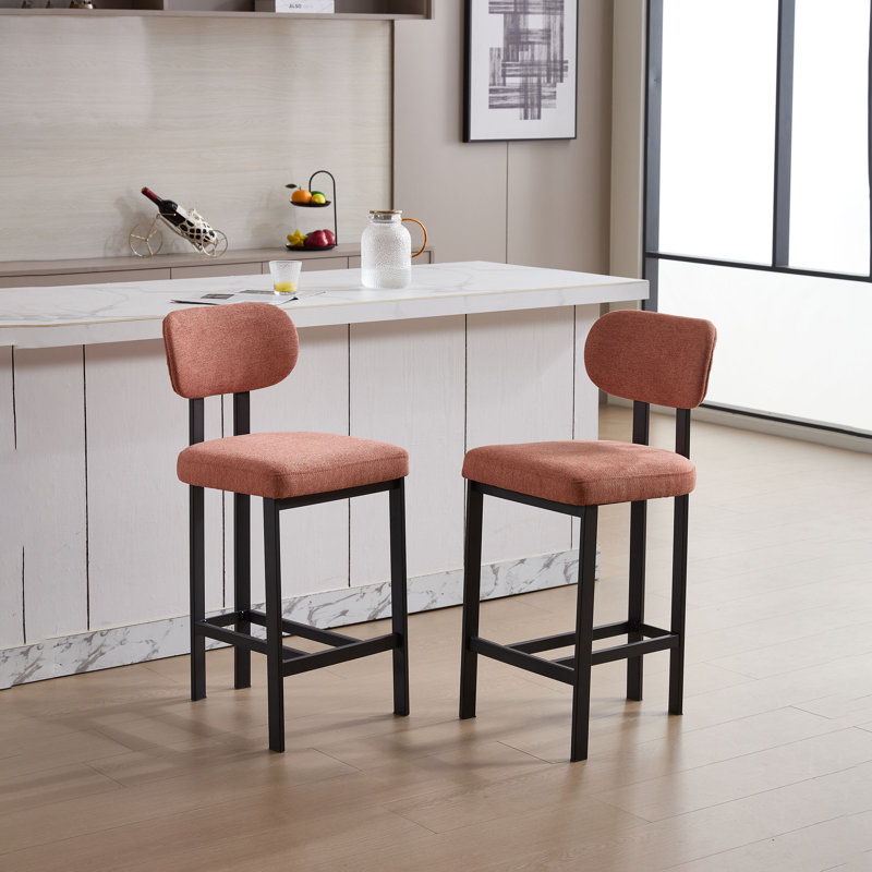 Ensemble de 2 tabourets de bar, tabourets de bar modernes recouverts de tissu à hauteur de comptoir orange de 26 pouces