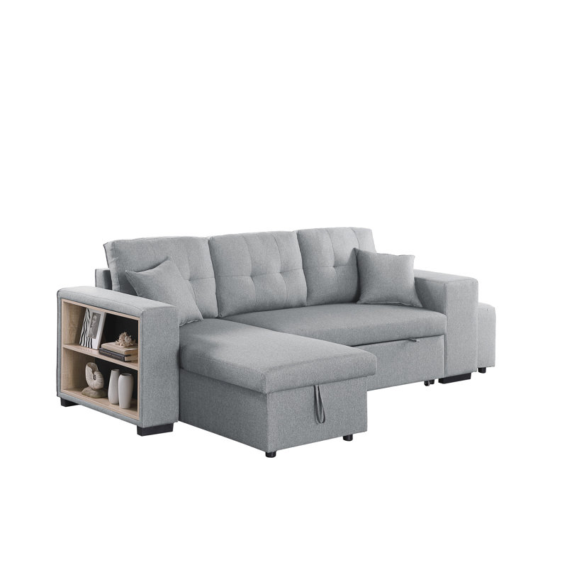 Upholstered Reversible Sectional With Pull Out Loveseat, Light Gray