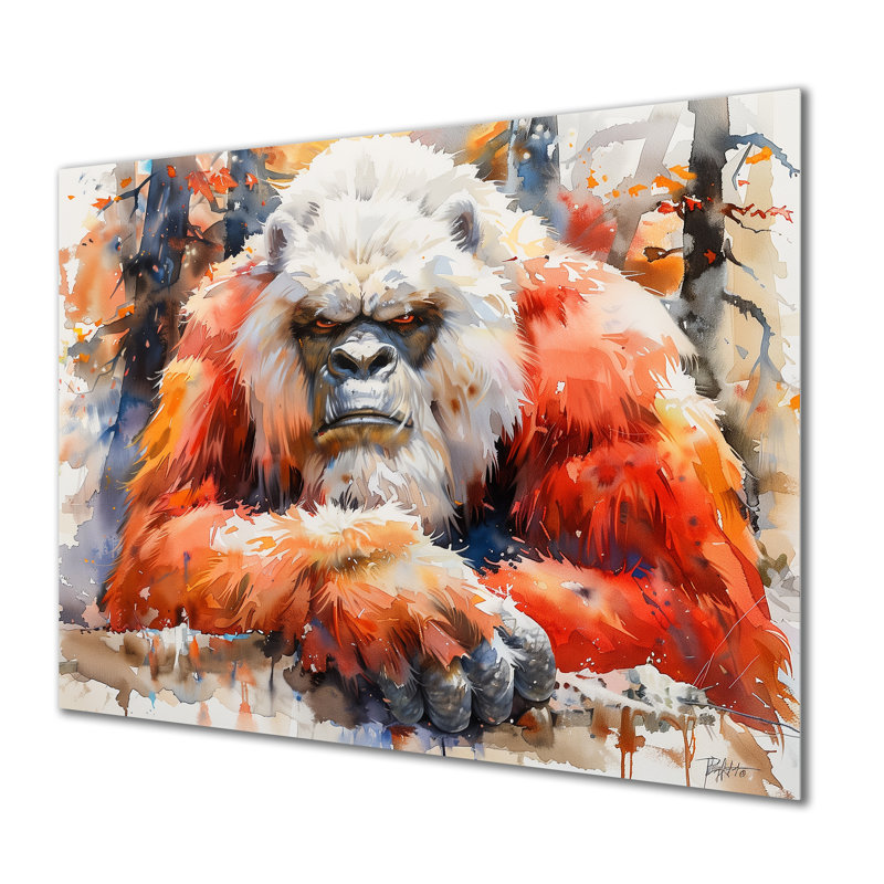 Décoration murale blanc et rouge d'hiver à poils longs Bigfoot, Métal métal, H 24 po x l 32 po