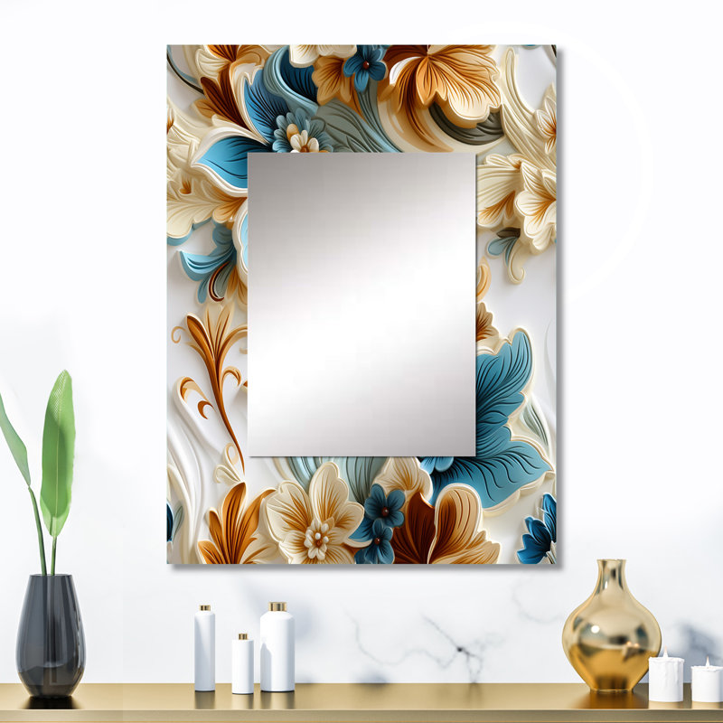 Alvana rustique cachemire doré turquoise jardins - miroir mural floral, miroir décoratif floral, impression d'art en métal