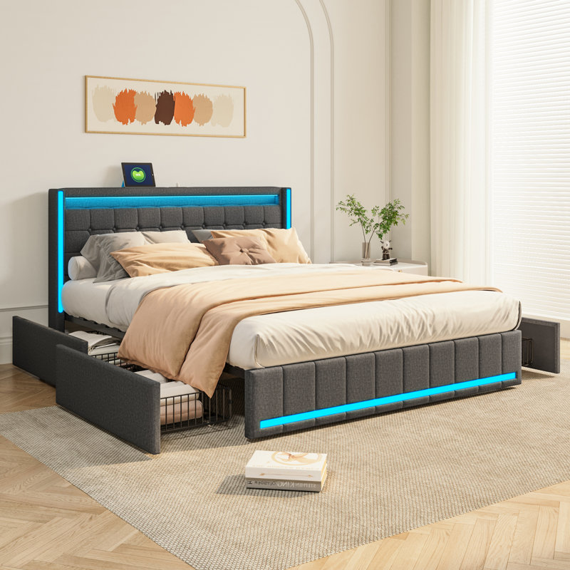 Upholstered Bed, Grey, European Kingsize (160 x 200 cm)