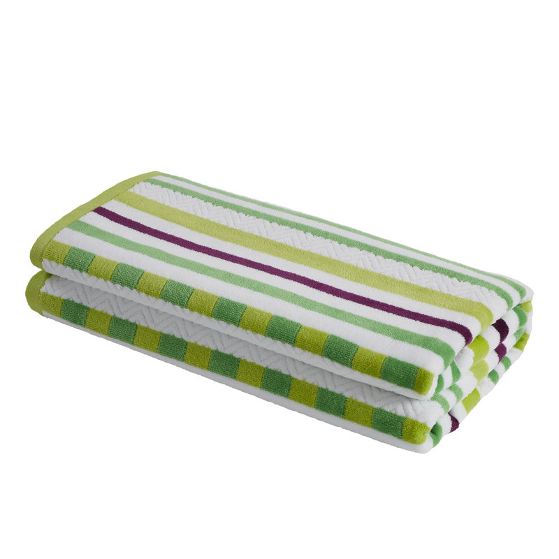 Blue Nile Mills Striped Textured Waves 100% Cotton Beach Towel Set (2 Piece), Pear Green