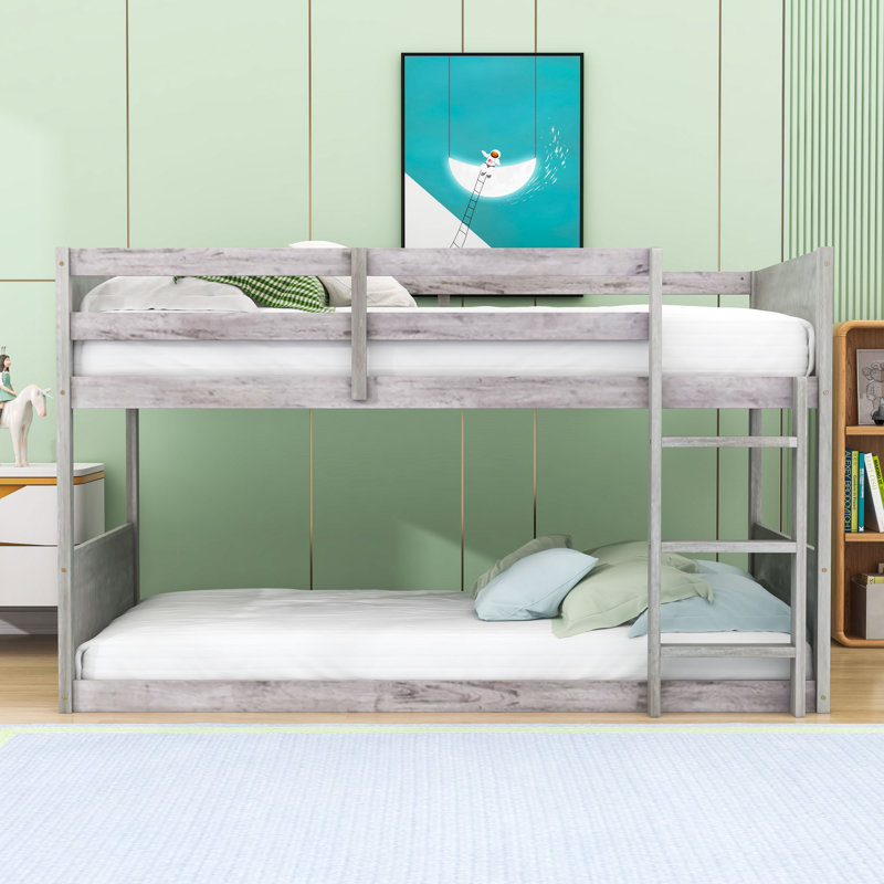 Twin Over Twin Wooden Bunk Bed With Safety Guardrails, Antique White