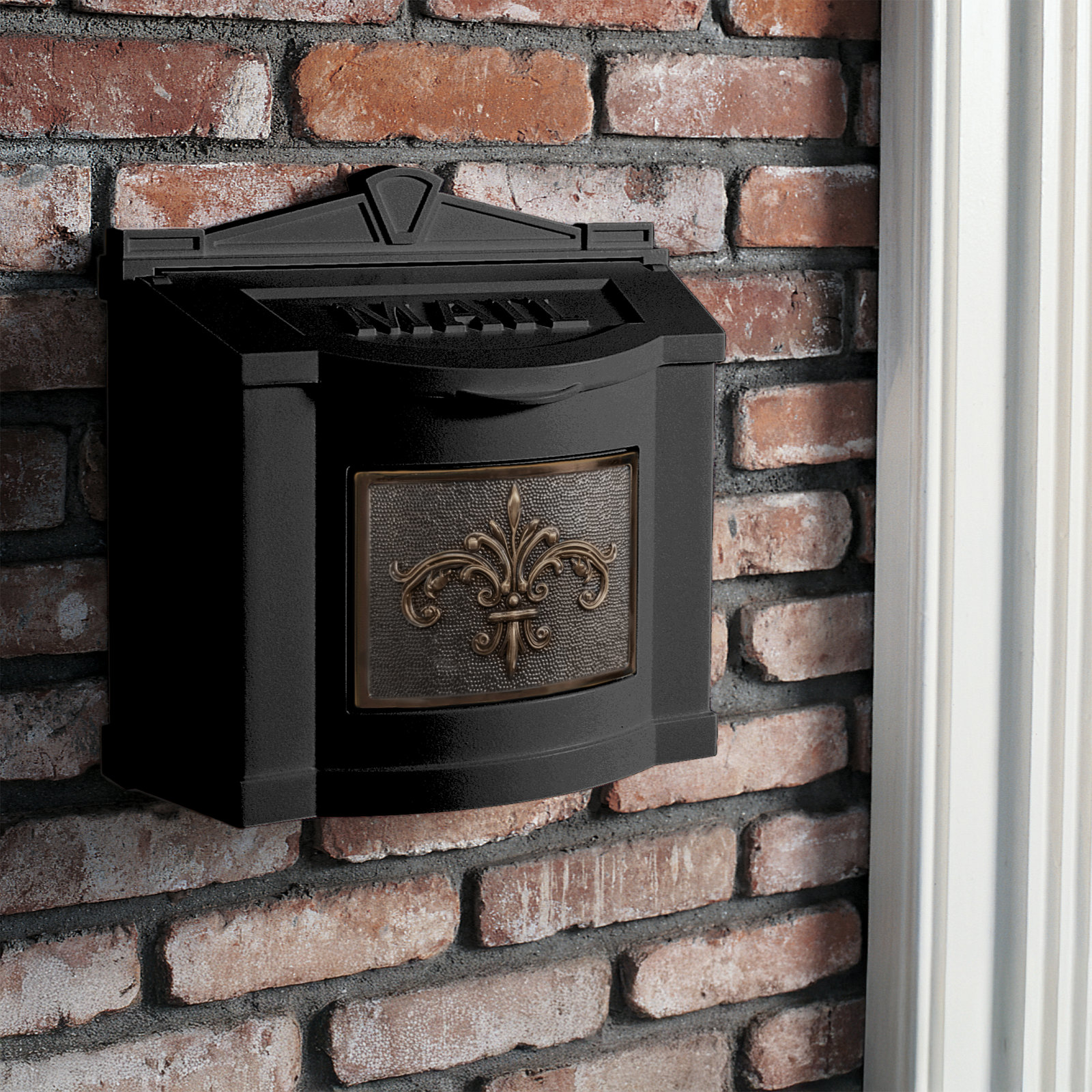 Wall-Mounted Mailbox with Brass Accent, Black