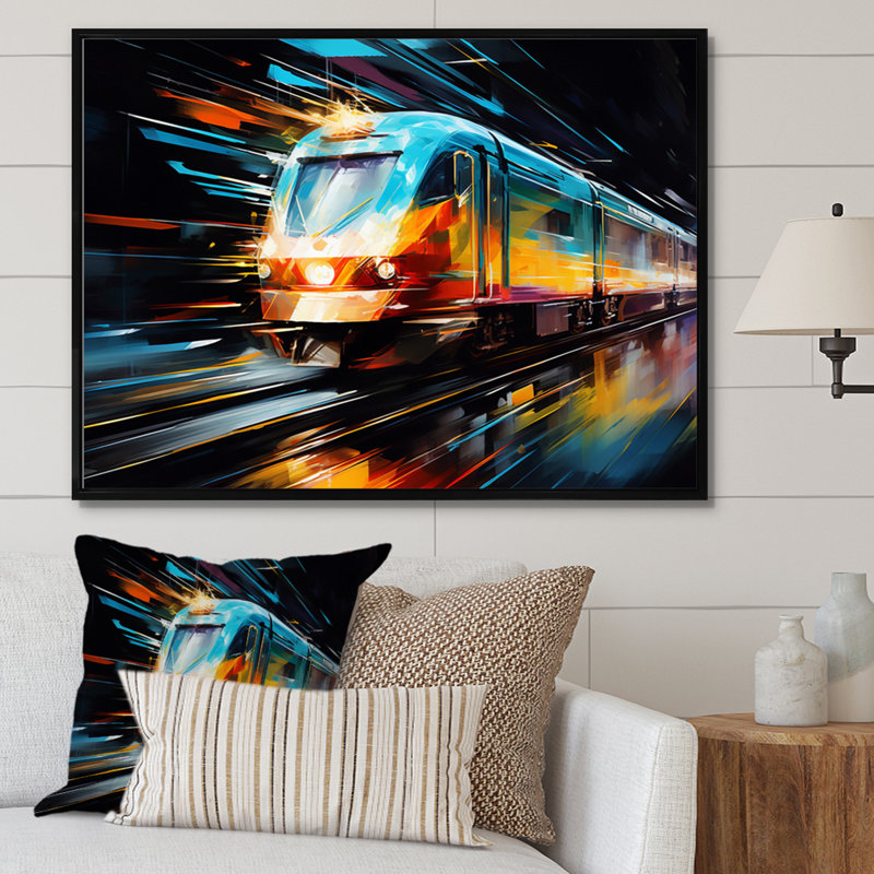 Abstracted Train Velocity - Transportation Canvas Wall Art, H 16 po x l 32 po x P 1 po, Cadre flottant noir