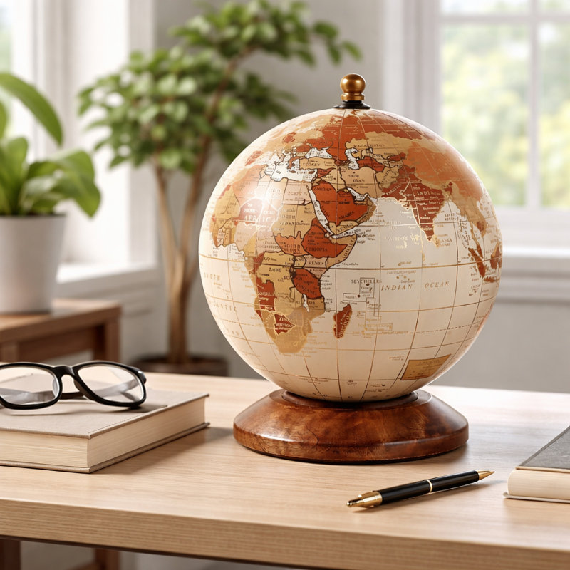 Globe terrestre décoratif avec base en bois Koregan
