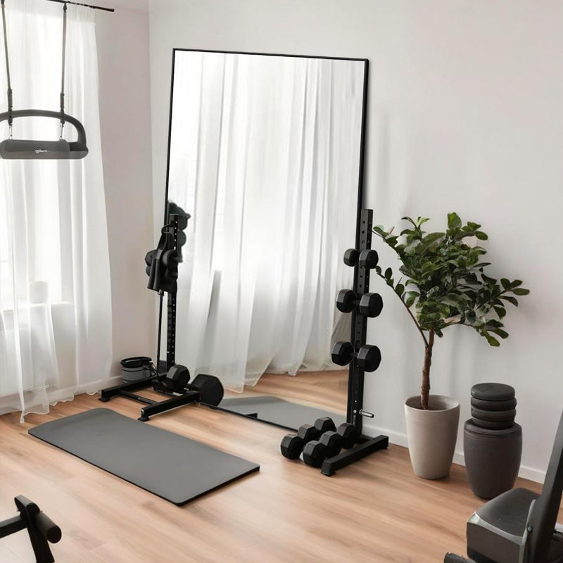 Oversized Rectangle Metal Framed Full Length Floor Mirror with Stand, Wall Mounted or Leaning Mirror for Bedroom, Home Gym, Living Room, Entryway