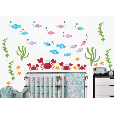 Décalcomanie murale aquatique, poisson et crabe