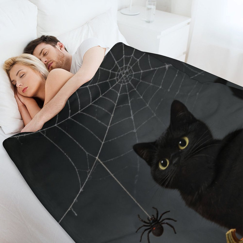 Jeté en flanelle de luxe chat noir, couverture douce et chaude pour le canapé-lit du salon, 40x50in