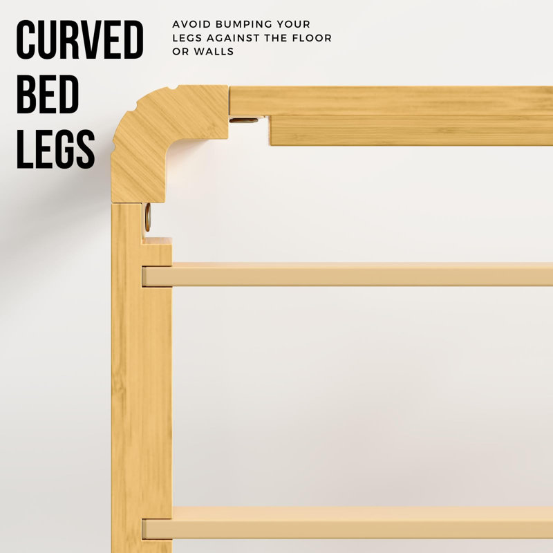 Solid Wood and Metal 14" Heavy Duty Bamboo Platform full bed frame with Iron Legs-Sturdy, Eco-Friendly Tool-Free Assembly, Double Beds for Couples & Small Families, Perfect for Master Bedrooms & Shared Living Space