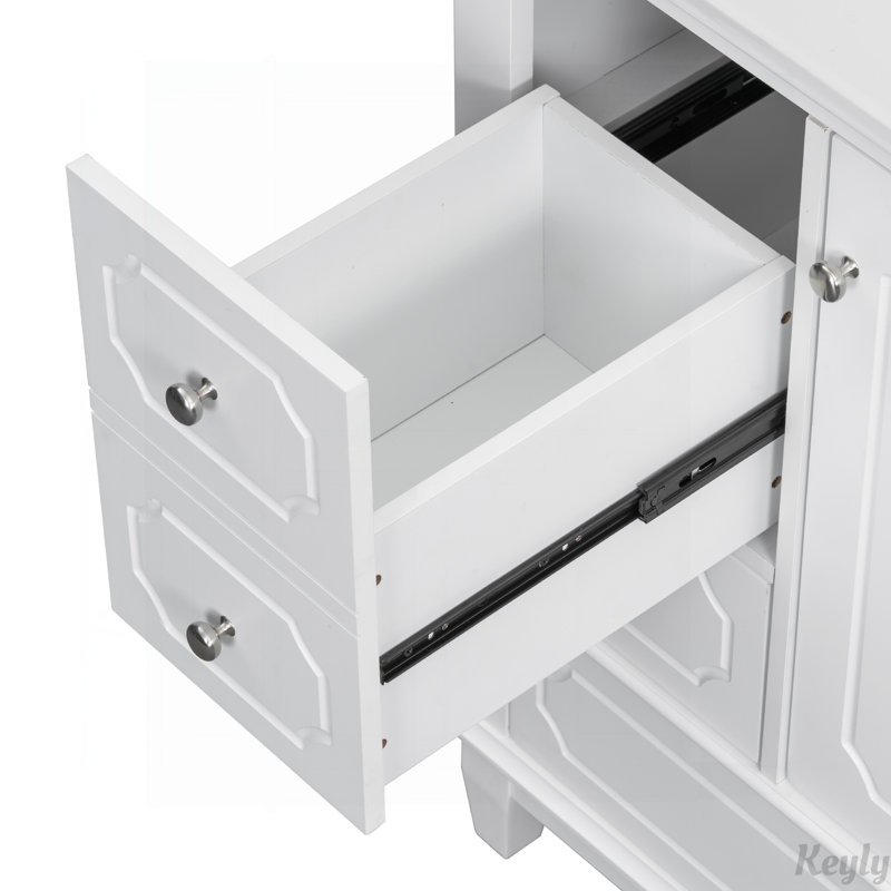 30" Solid Wood Frame Bathroom Vanity with Sink, Soft-Close Door, 3 Drawers, Silver, White