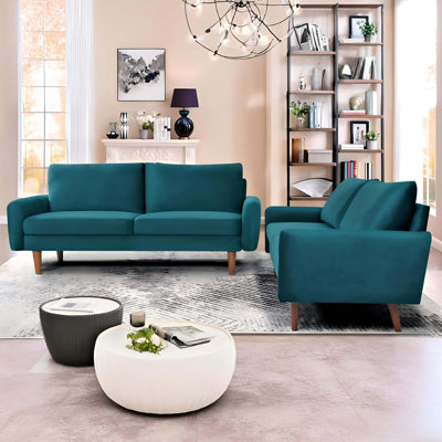 Plush Velvet Sofa Set with Tapered Legs for Cozy Living Room Seating and Modern Home Decor Style.