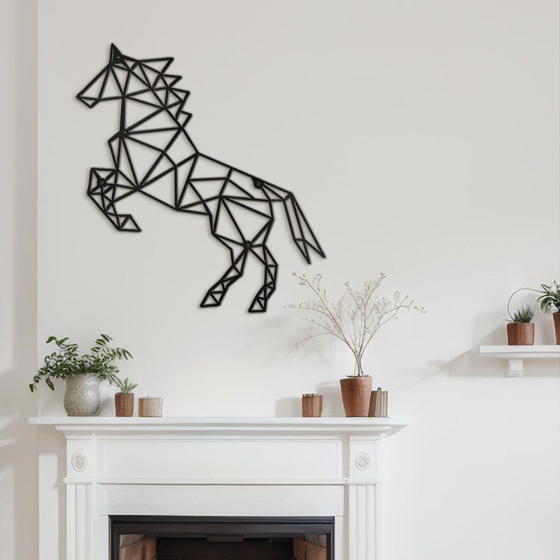 Décoration murale abstraite non-cheval, H 12 po x l 10,91 po x P 0,05 po, Noir