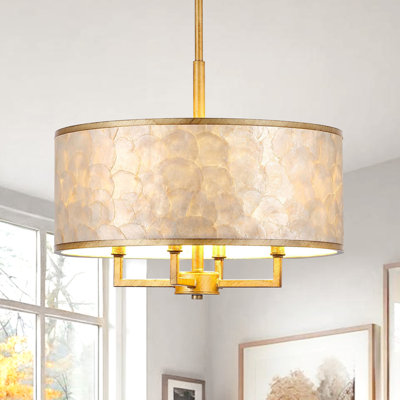 4-Light Natural Capiz Shell Drum Chandelier