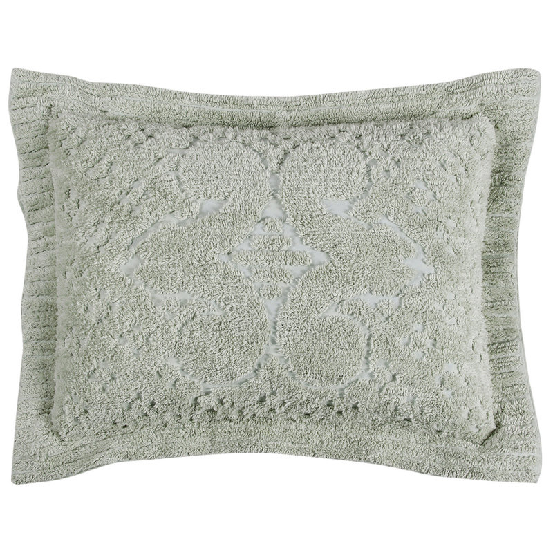 Ashton Collection 100% Cotton Chenille Tufted Pillow Sham, Medallion Design, Soft Breathable, OEKO-TEX Certified, Machine Washable, All-Season, 21" x 27", Sage