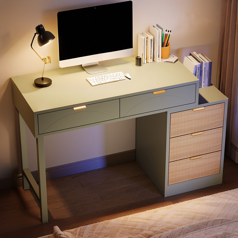 Small Computer Desk With Drawers, Green