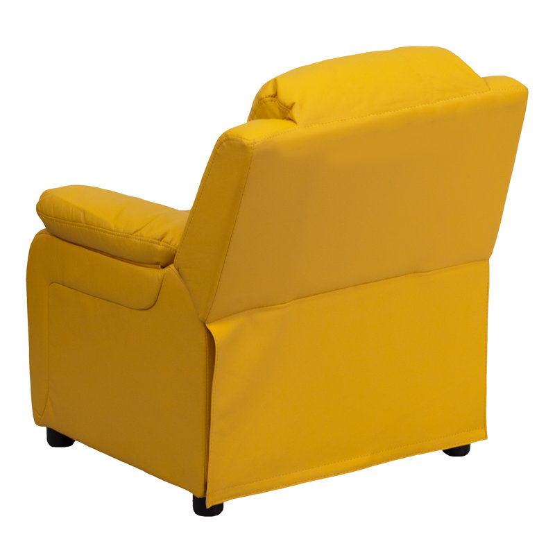 Degeorge Deluxe Padded Contemporary Kids Recliner with Storage Arms, Yellow Vinyl
