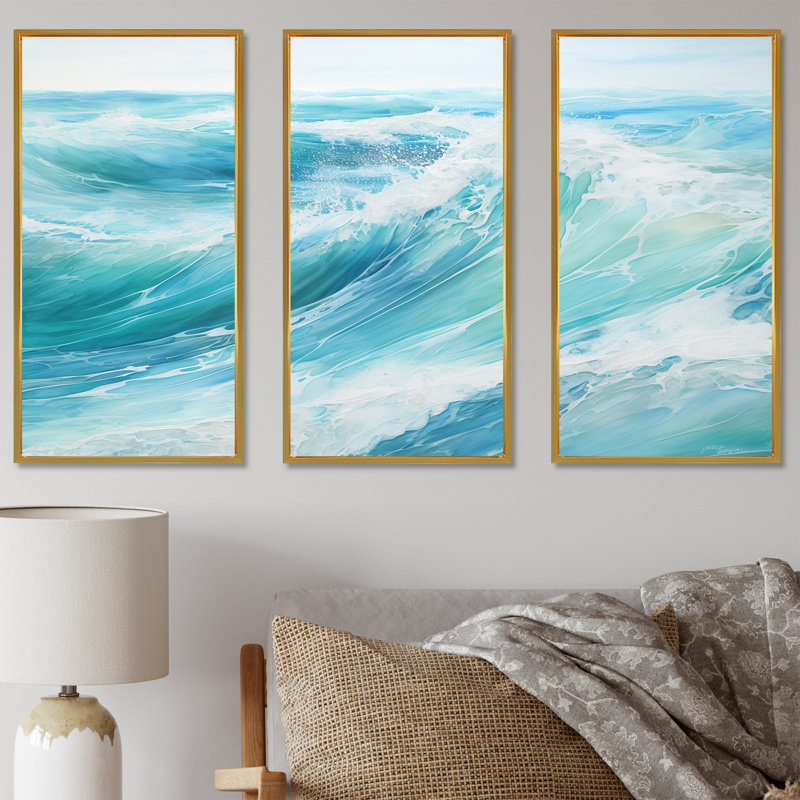 «Ocean Charm», art sur toile océanique, Cadre flottant doré, H 40 po x l 60 po x P 1 po