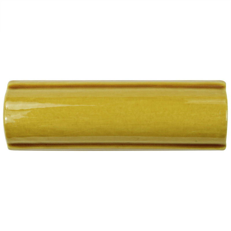 Novecento Bordura 5.1" x 1.6" Glossy Ceramic Mudcap Tile Trim in Yellow