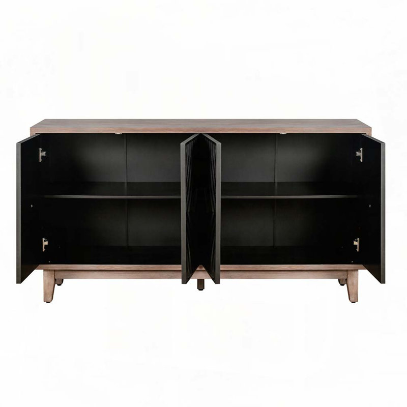 Crédence d'armoire de cuisine 60 "avec 4 portes en losange à motif convexe et 2 tablettes, Noir antique