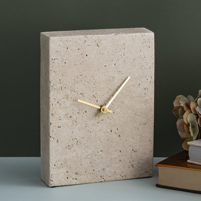 Horloge de table rectangulaire en forme de travertin clair
