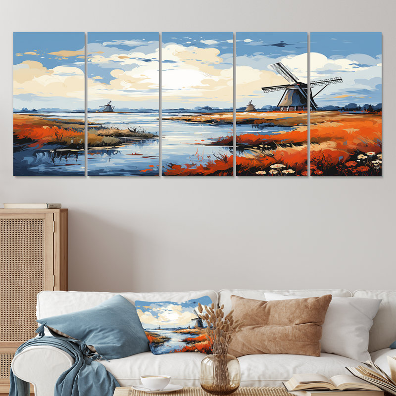 Holland Wall Turbine Meadows II - Wind Turbines, ensemble de 5 décorations murales, H 28 po x l 60 po