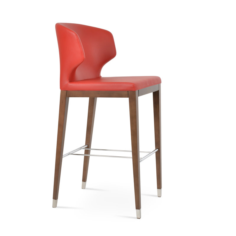 Tabouret de bar et de comptoir en bois Amed avec anneau chromé, Tabouret de bar (siège d'une hauteur de 29 po), Cannelle