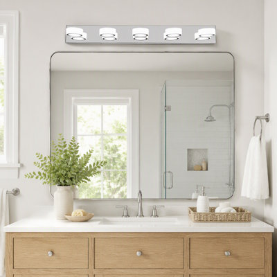 Applique murale moderne à 5 lumières DEL pour salle de bain - Finition chromée avec abat-jour en acrylique - Économe en énergie - Intensité variable pour miroir, douche et décoration de salle de bain