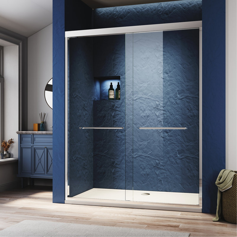 50-54 In. W X 72 In. H Chrome Finish,Sliding Shower Glass Door Adjustable Semi Frameless Shower Door,Certified Thick Clear Clear Tempered Glass,304 Stainless Steel Handles