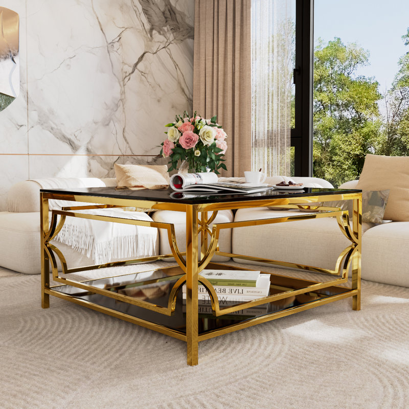 Table basse 33,5 "carrée en verre, Noir