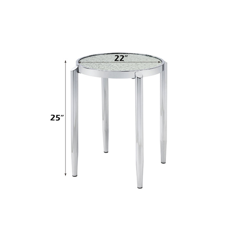 Table d'appoint ronde chromée avec pieds extérieurs fuselés